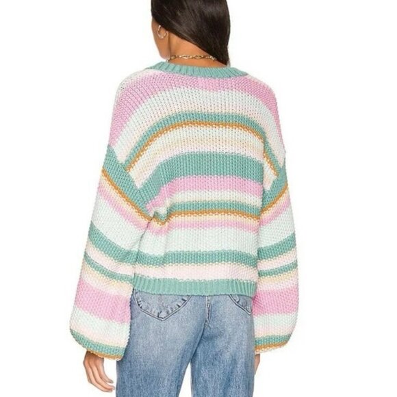 Show Me Your Mumu Good Karma Sherbert Stripe Knit Cardigan Size Large Pink Green - Picture 3 of 11